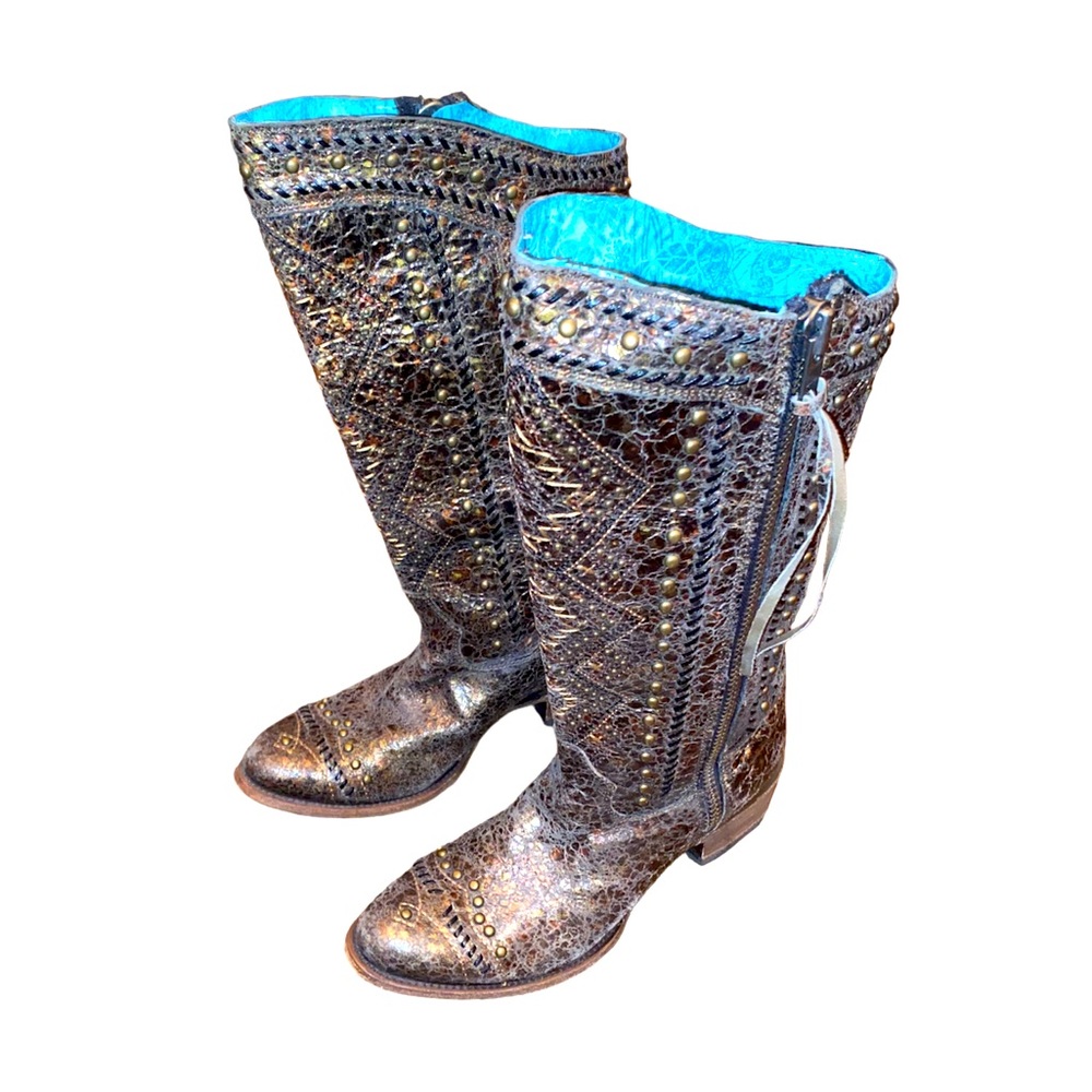 Corral Distressed Aztec Stud Round Cowgirl Boots size 9